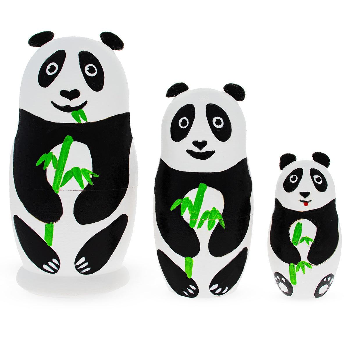 Wood Set of 3 Panda Family Wooden Nesting Dolls in Black color