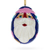 Wood Santa Carved Wood Hand Painted Ornament in Blue color Oval