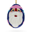 Santa Carved Wood Hand Painted Ornament in Blue color Oval