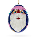 Santa Carved Wood Hand Painted Ornament in Blue color Oval