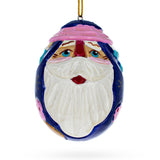 Santa Carved Wood Hand Painted Ornament in Blue color Oval