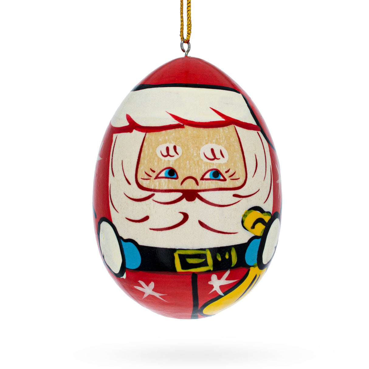 Santa Wooden Egg Shape Christmas Ornament in Red color,  shape