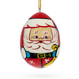 Wood Santa Wooden Egg Shape Christmas Ornament in Red color