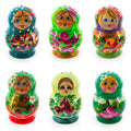 Set of 2 Green Salt and Pepper Shakers Nesting Dolls in Assortment (Styles May Vary) in Multi color