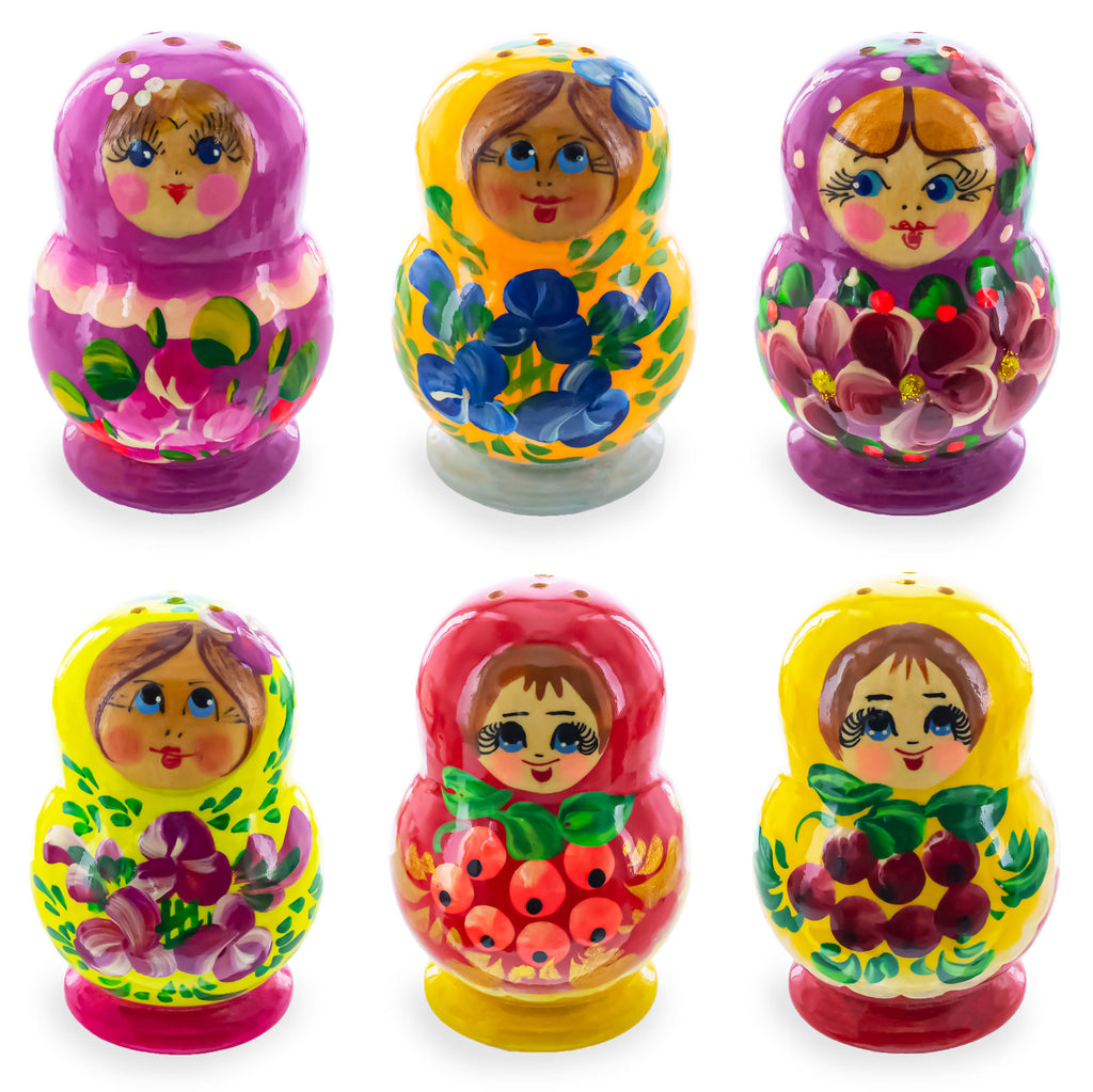 Set of 2 Salt and Pepper Shakers Nesting Dolls in Assortment (Colors May Vary) in Multi color