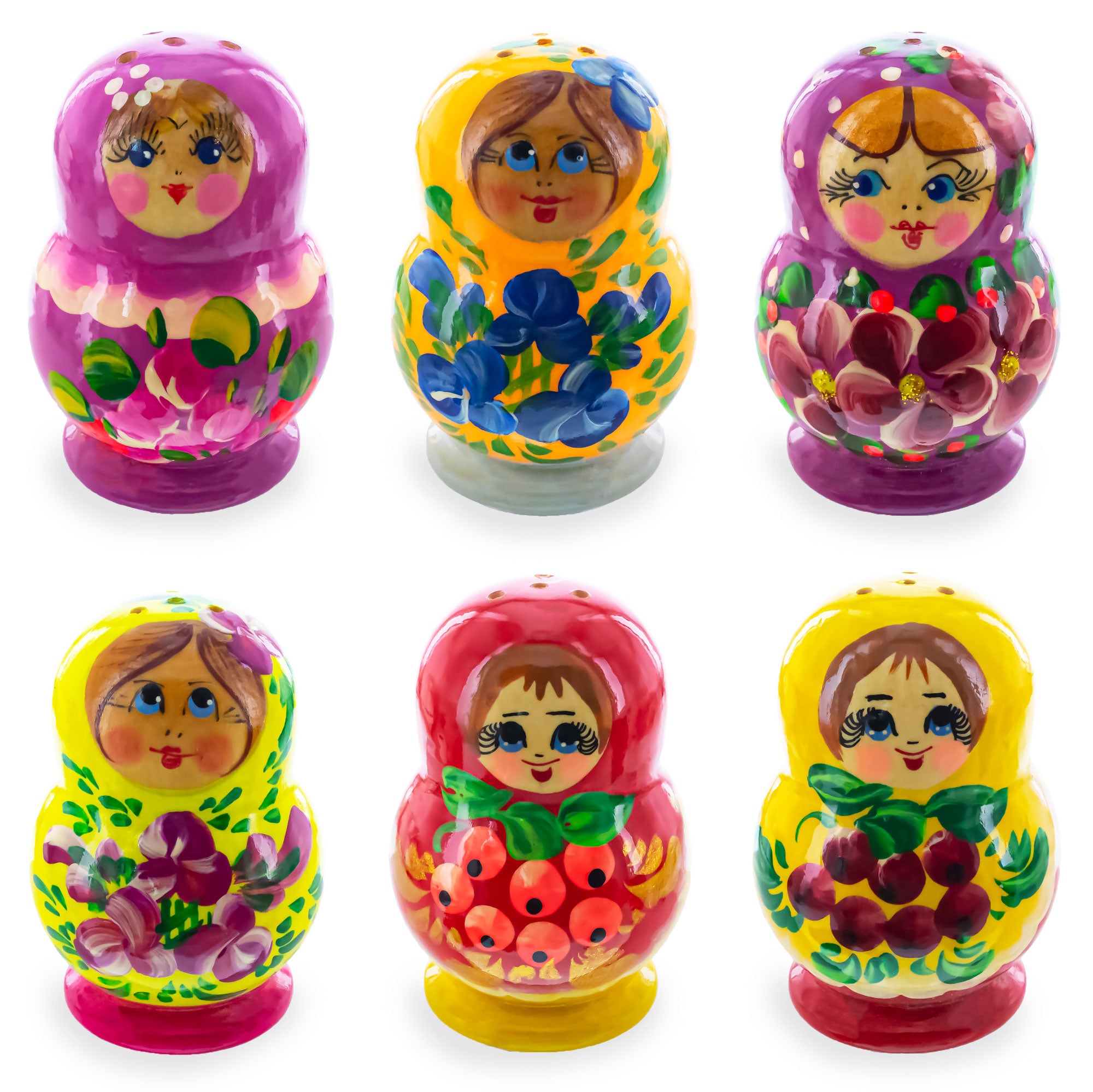 Set of 2 Salt and Pepper Shakers Nesting Dolls in Assortment (Colors May Vary) in Multi color