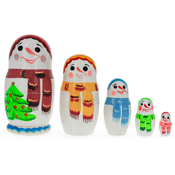 Set of 5 Pieces Snowmen Friends Wooden Nesting Dolls by BestPysanky