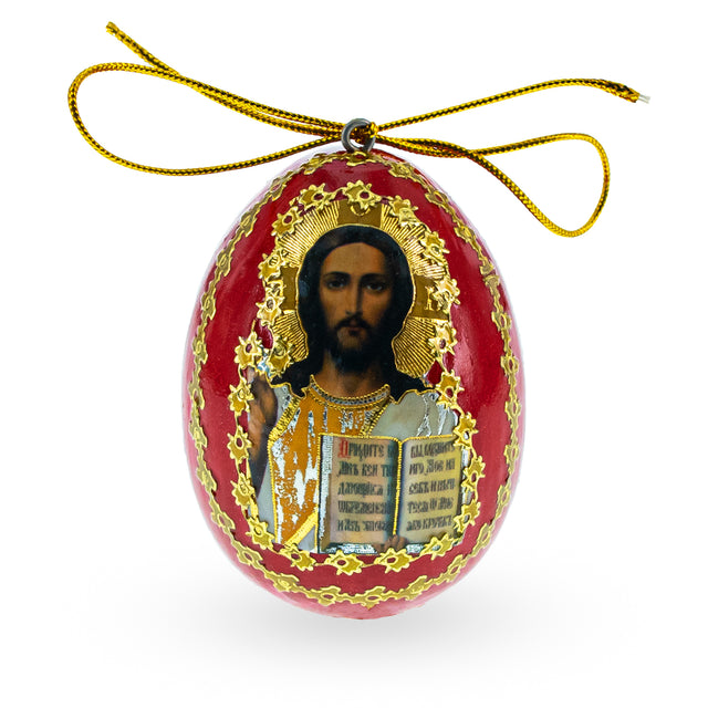 Jesus Christ Red Wooden Easter Egg in Multi color,  shape