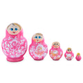 Light Pink Color with White Flowers Wooden  Nesting Dolls in  color