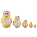 Gold Color with White Flowers Pink Wooden  Nesting Dolls in  color