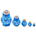 Blue Color with White Ornament Wooden  Nesting Dolls in  color