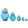 Light Blue Color with White Flower Wooden  Nesting Dolls in  color