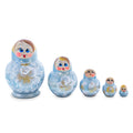 Light Blue Color with White Flowers Wooden  Nesting Dolls in  color