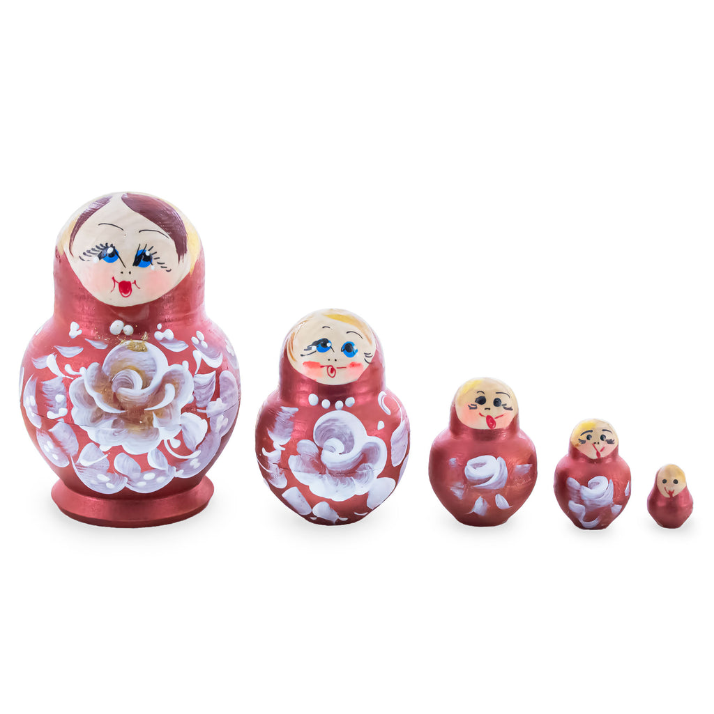 Velvet Color with White Flowers Wooden  Nesting Dolls in  color