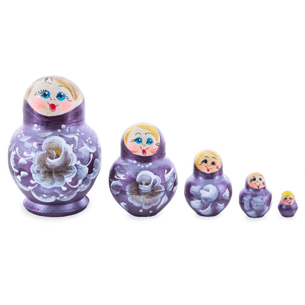Bourbon Color with White Flowers Wooden  Nesting Dolls in  color