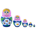 Pink Hood with White Flowers Wooden  Nesting Dolls in  color