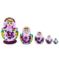 Pink Color with White Velvet Flower Wooden  Nesting Dolls in  color