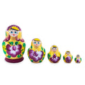 Gold Color with White Velvet Flower Wooden  Nesting Dolls in  color