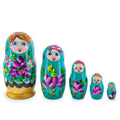 Green Hood with Purple and Orange Flowers Wooden  Nesting Dolls in  color