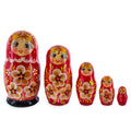 Red Hood with Gold Color Flowers Wooden  Nesting Dolls in  color