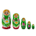 Green Hood with Gold Flowers and Berries Wooden  Nesting Dolls in  color