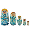 White Hood with Blue Flowers Wooden  Nesting Dolls in  color