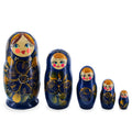 Blue Color with Gold Flowers Wooden  Nesting Dolls in  color