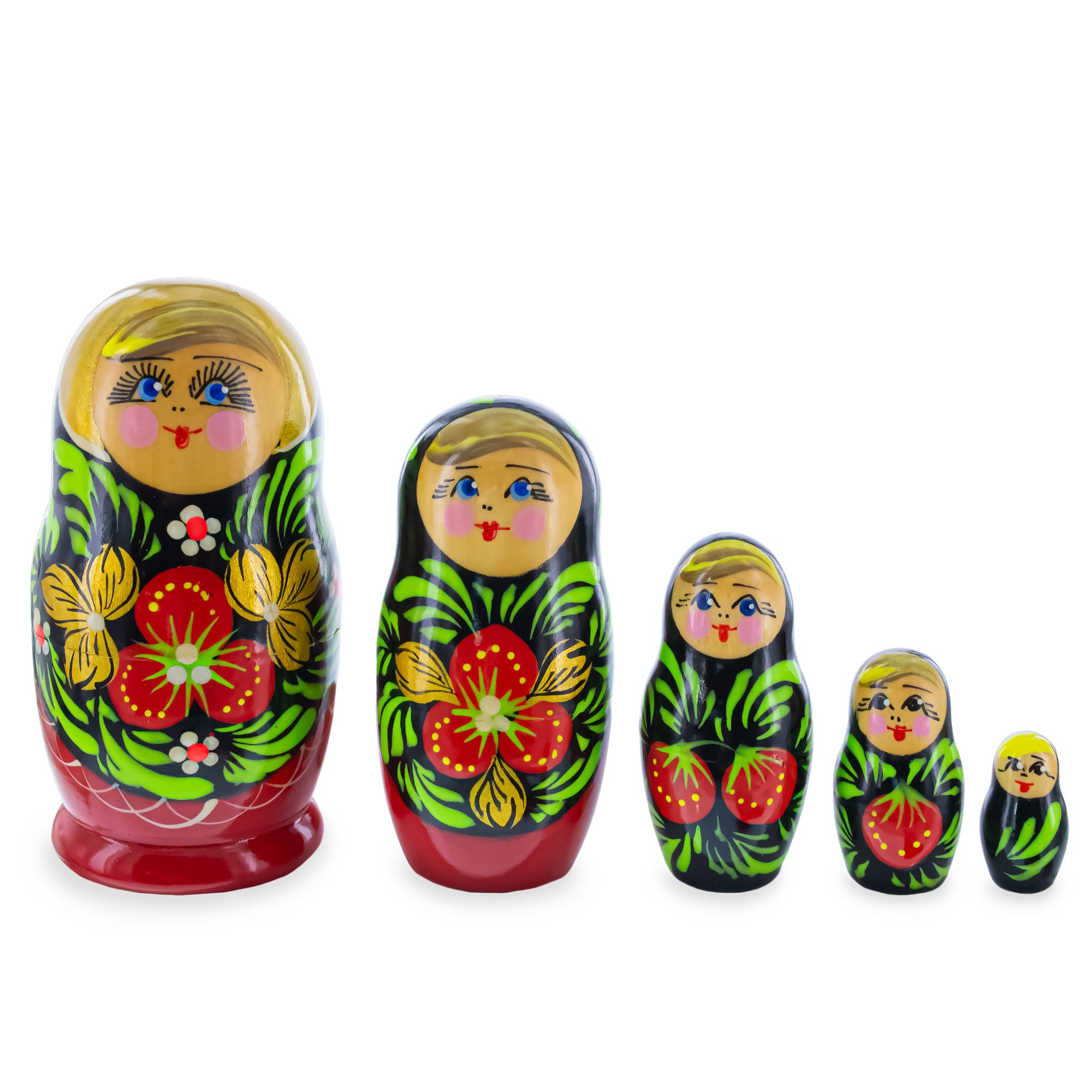 Red Color with Berries and Flowers Wooden  Nesting Dolls in  color