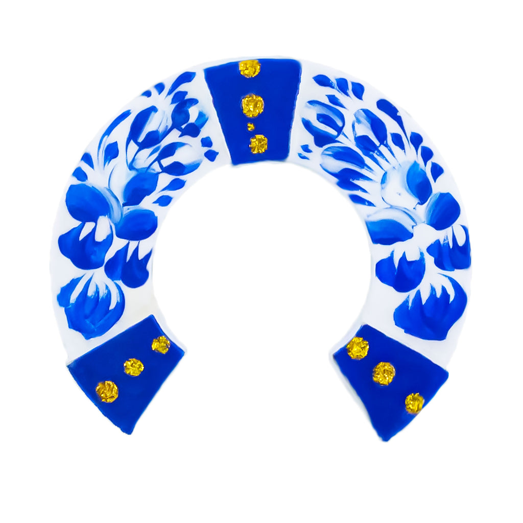 White with Blue Lucky Horseshoe Fridge Magnet in Blue color