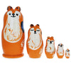 Wood Set of 5 Fox Family Wooden Nesting Dolls in Orange color