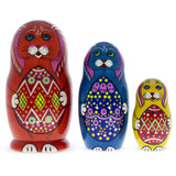 Wood Set of 3 Bunnies with Easter Eggs Nesting Dolls in Multi color