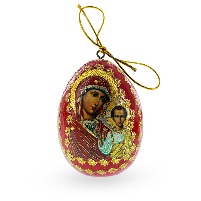 Wood Maria with Jesus Christ Red Wooden Easter Egg in Multi color