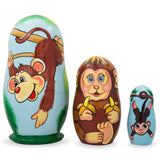 Set of 3 Smiling Monkeys Wooden Nesting Dolls 4.25 Inches in Multi color