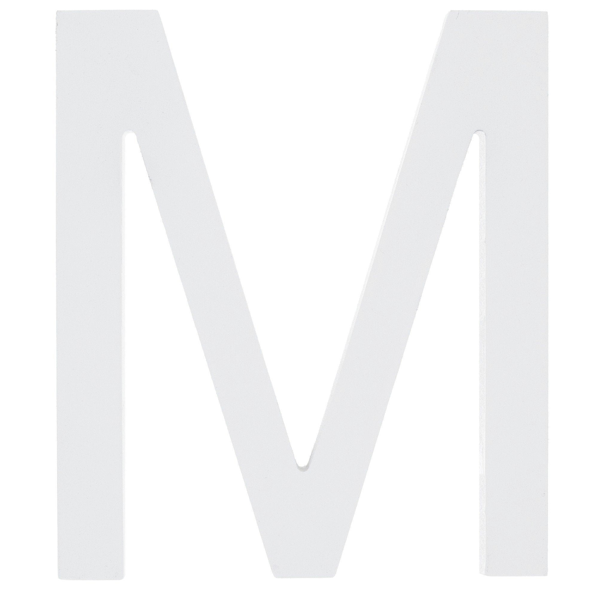 Arial Font White Painted MDF Wood Letter M (6 Inches) in White color