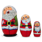 Set of 3 Smiling Santa Claus Figurines Wooden Nesting Dolls 4.25 Inches in Multi color,  shape