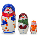 Set of 3 Snowman Wooden Christmas Nesting Dolls 4.25 Inches in Multi color,  shape