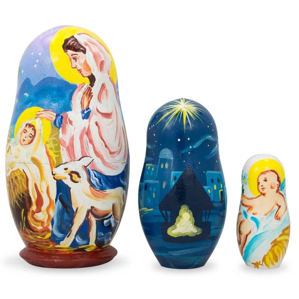 Set of 3 Nativity Scene Set Ukrainian Wooden Nesting Dolls 4.25 Inches in Multi color,  shape
