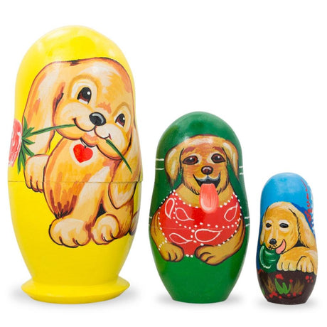 Set of 3 Labrador Retriever Dogs Wooden Nesting Dolls 4.25 Inches in Multi color