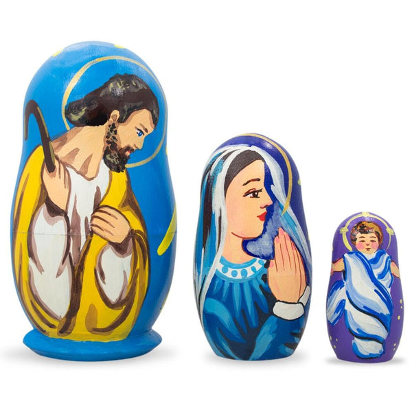 Set of 3 Nativity Scene Ukrainian Wooden Nesting Dolls 4.25 Inches in Multi color,  shape