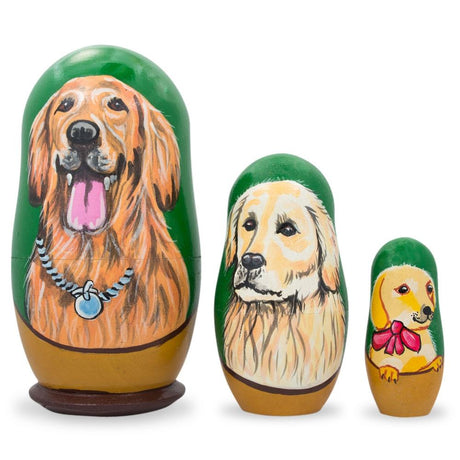 Wood Set of 3 Labrador Retrievers Wooden Nesting Dolls 4.25 Inches in Multi color