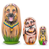 Set of 3 German Shepherd Dogs Wooden Nesting Dolls 4.25 Inches in Multi color
