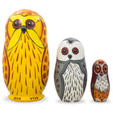 Set of 3 Owls Wooden Nesting Dolls 4.25 Inches in Multi color