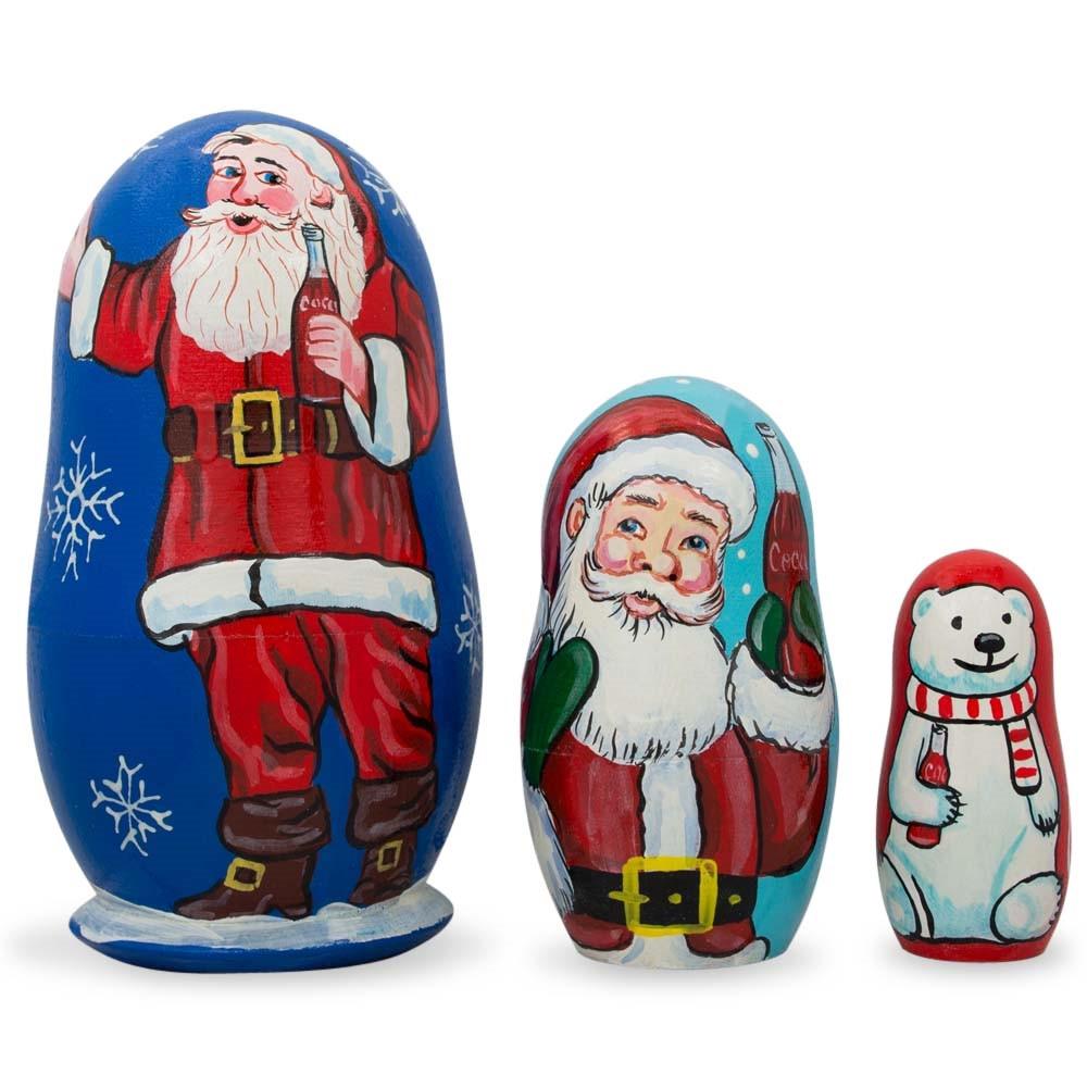 3 Santa Claus and Polar Bear Wooden Nesting Dolls 4.25 Inches in Multi color,  shape