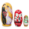 Wood Set of 3 Wedding Couple in Love Wooden Nesting Dolls 4.25 Inches in Multi color