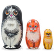 Set of 3 Black, Red & Yellow Cats Wooden Nesting Dolls 4.25 Inches in Multi color,  shape