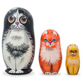 Set of 3 Black, Red & Yellow Cats Wooden Nesting Dolls 4.25 Inches in Multi color