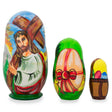 Set of 3 Jesus with Cross, Easter Eggs Wooden Nesting Dolls 4.25 Inches in Multi color,  shape