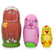 Wood Set of 3 Cow, Pig and Chicken Wooden Nesting Dolls 4.25 Inches in Multi color
