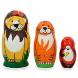 Set of 3 Lion, Tiger, and Fox Wooden Nesting Dolls 4.25 Inches in Multi color