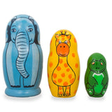 Set of 3 Elephant, Giraffe, and Alligator Wooden Nesting Dolls 4.25 Inches in Multi color,  shape